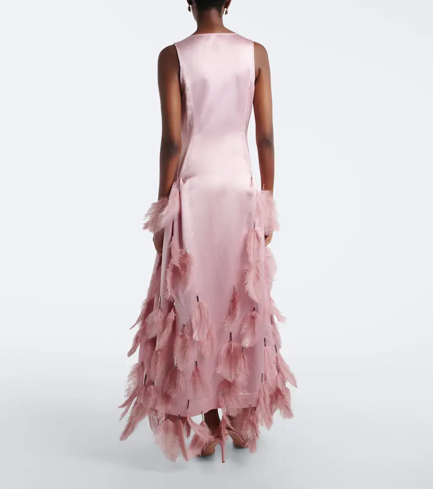 Jacques Wei Feather-trimmed satin gown | Thumbnail 4