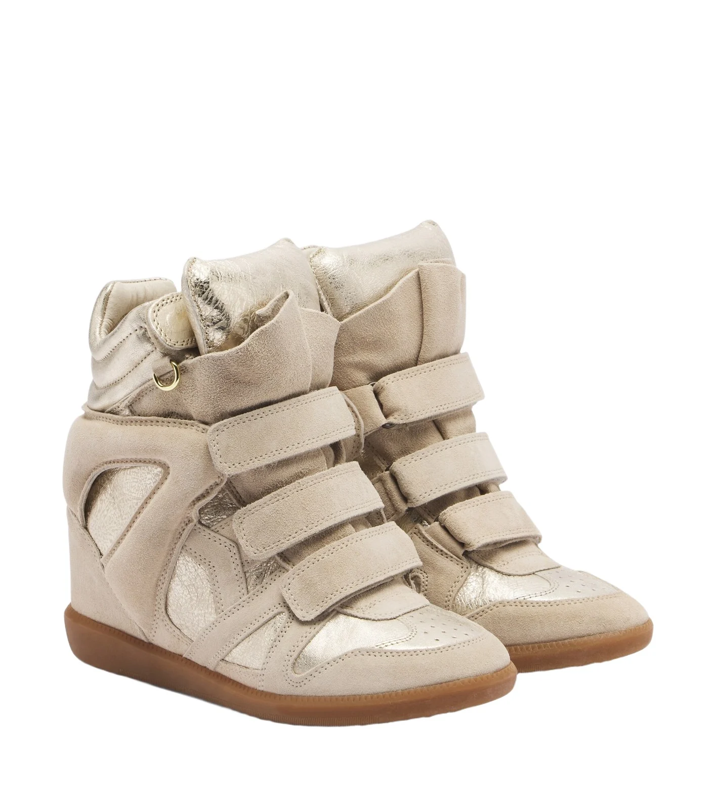Bekett metallic leather and suede wedge sneakers