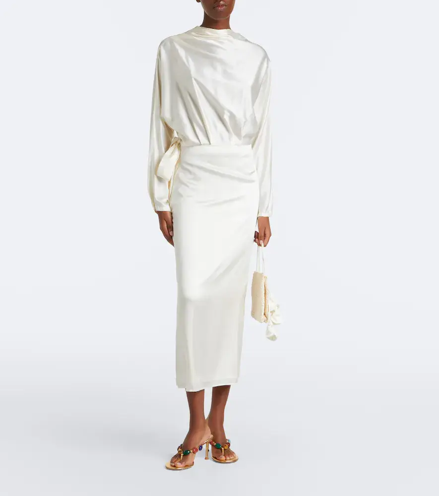 Staud Phoebe draped silk-blend midi dress | Thumbnail 3