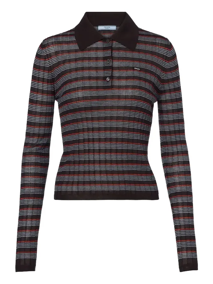 Striped cashmere and silk polo sweater