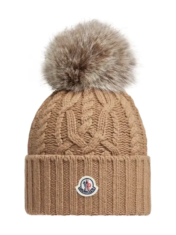 Wool & Cashmere Blend Beanie With Pom Pom
