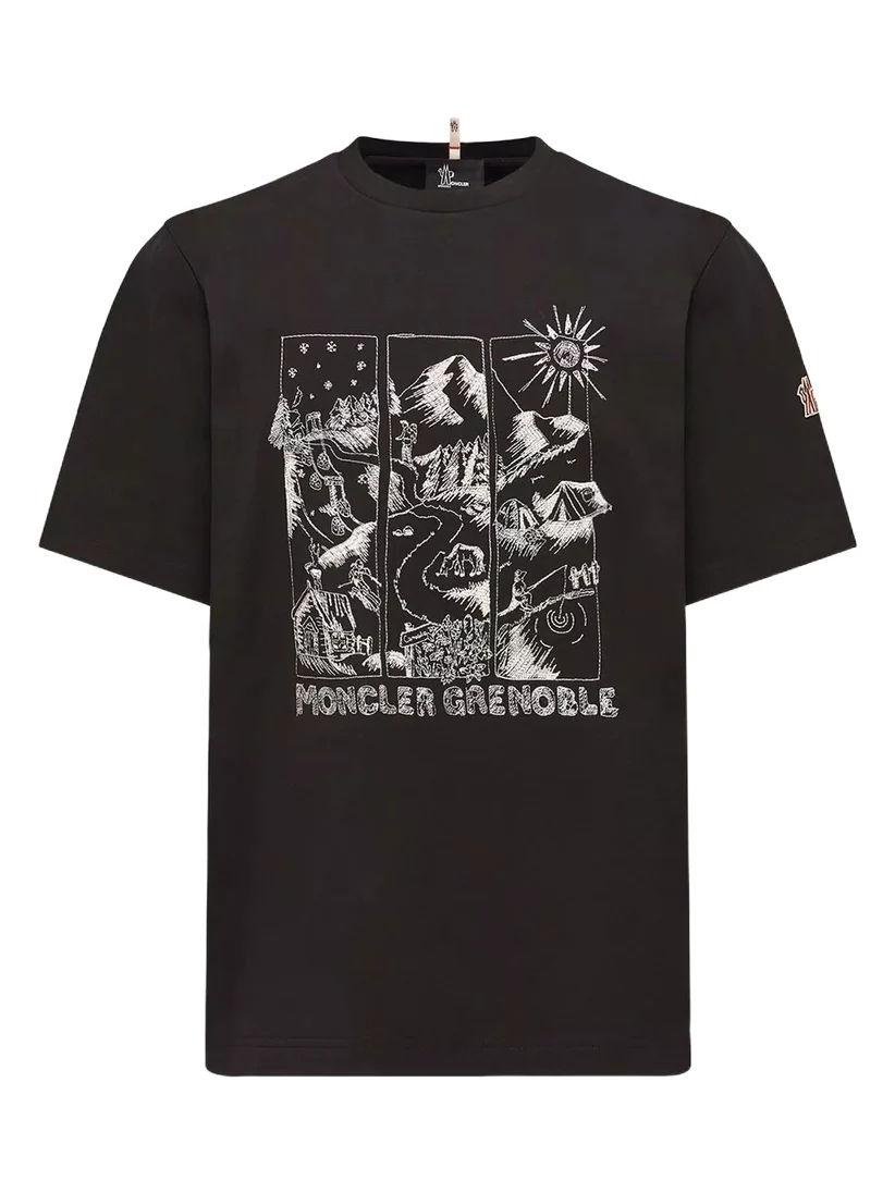 Moncler Grenoble Mountain Landscape Print Cotton T-shirt