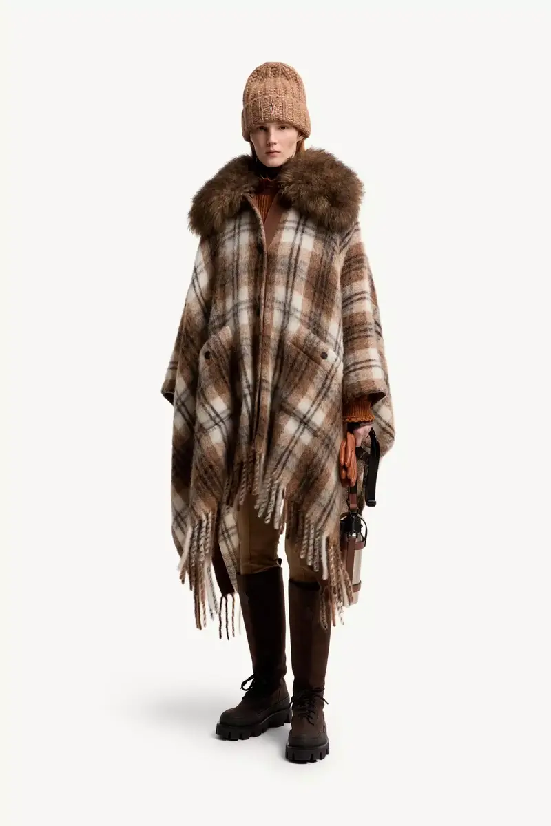 Moncler Grenoble Shearling Collar Mohair, Alpaca & Wool Blend Cape | Thumbnail 3 Moncler Grenoble Shearling Collar Mohair, Alpaca & Wool Blend Cape | Thumbnail 3