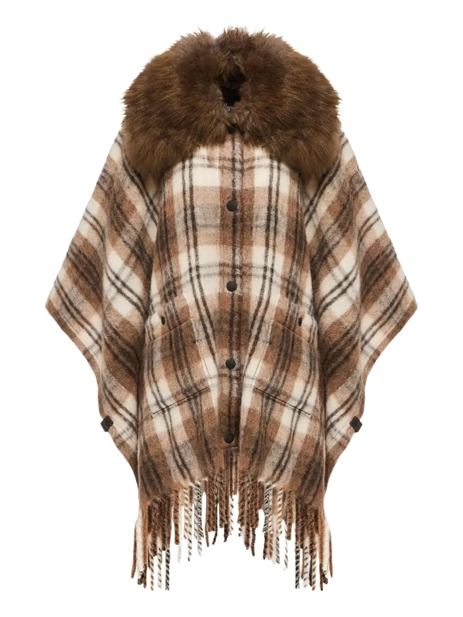 Moncler Grenoble Shearling Collar Mohair, Alpaca & Wool Blend Cape