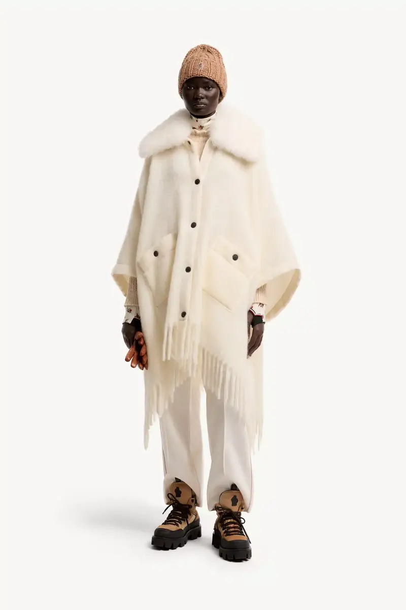 Moncler Grenoble Shearling Collar Mohair, Alpaca & Wool Blend Cape | Thumbnail 3 Moncler Grenoble Shearling Collar Mohair, Alpaca & Wool Blend Cape | Thumbnail 3