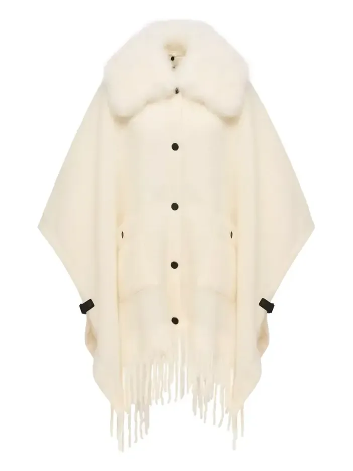 Shearling Collar Mohair, Alpaca & Wool Blend Cape