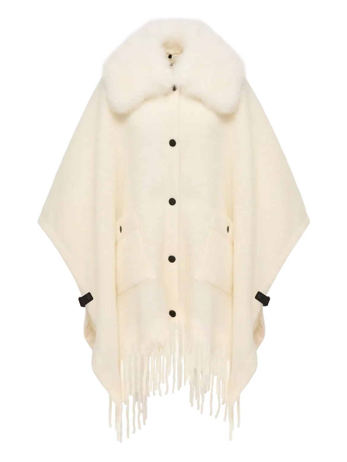 Moncler Grenoble Shearling Collar Mohair, Alpaca & Wool Blend Cape
