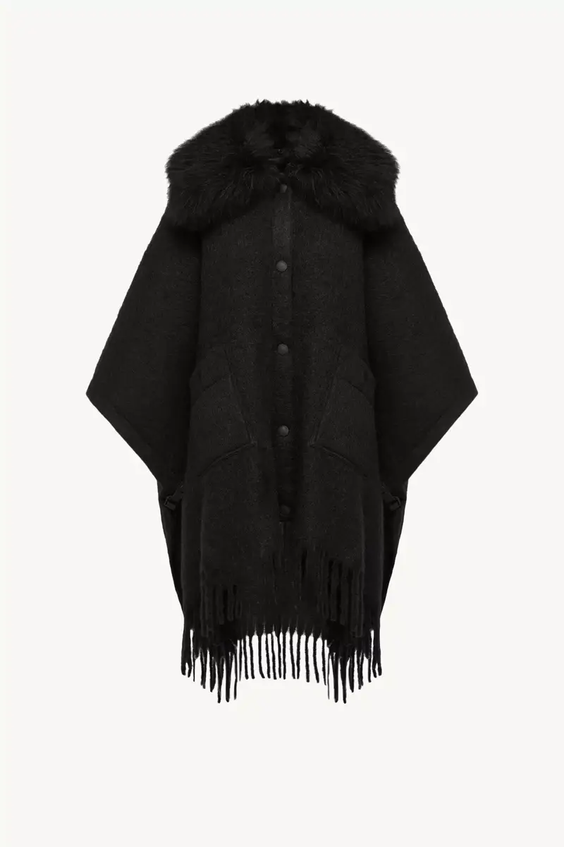 Moncler Grenoble Shearling Collar Mohair, Alpaca & Wool Blend Cape | Thumbnail 2 Moncler Grenoble Shearling Collar Mohair, Alpaca & Wool Blend Cape | Thumbnail 2