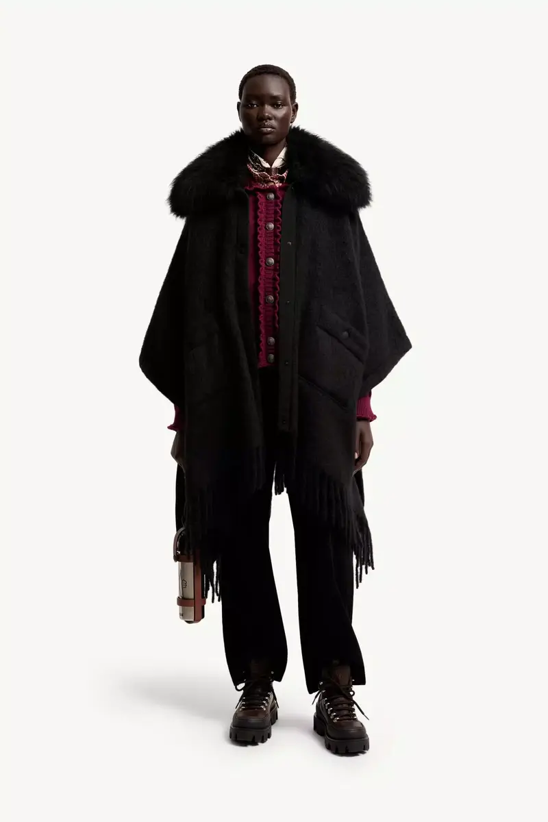 Moncler Grenoble Shearling Collar Mohair, Alpaca & Wool Blend Cape | Thumbnail 3 Moncler Grenoble Shearling Collar Mohair, Alpaca & Wool Blend Cape | Thumbnail 3