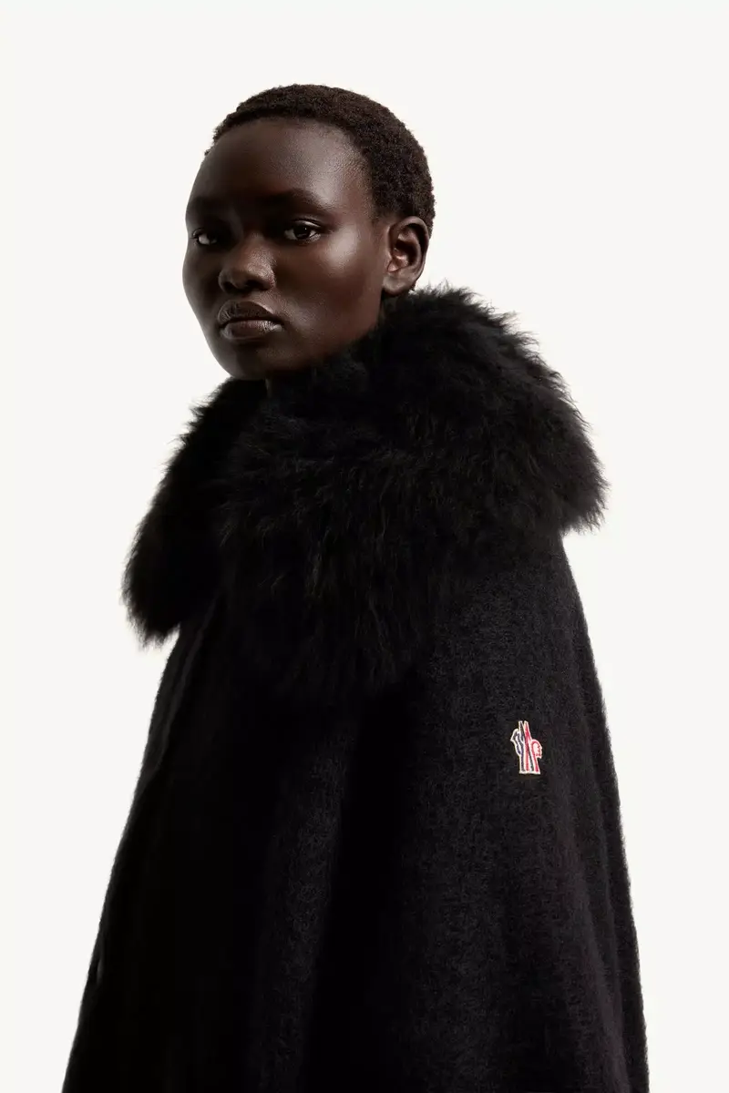 Moncler Grenoble Shearling Collar Mohair, Alpaca & Wool Blend Cape | Thumbnail 4 Moncler Grenoble Shearling Collar Mohair, Alpaca & Wool Blend Cape | Thumbnail 4