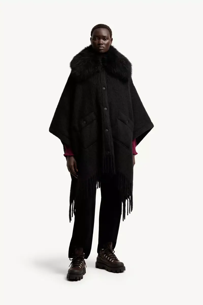 Moncler Grenoble Shearling Collar Mohair, Alpaca & Wool Blend Cape | Thumbnail 5 Moncler Grenoble Shearling Collar Mohair, Alpaca & Wool Blend Cape | Thumbnail 5