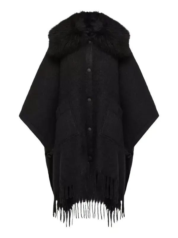 Shearling Collar Mohair, Alpaca & Wool Blend Cape