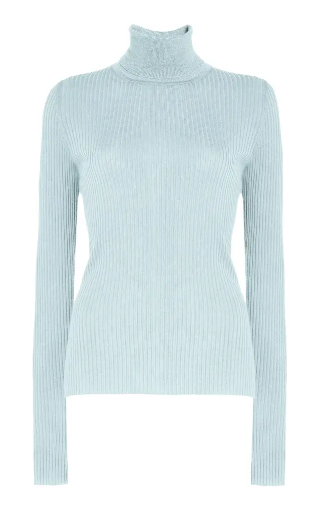 Gabriela Hearst Peppe Knit Turtleneck in Light Blue Cashmere Silk