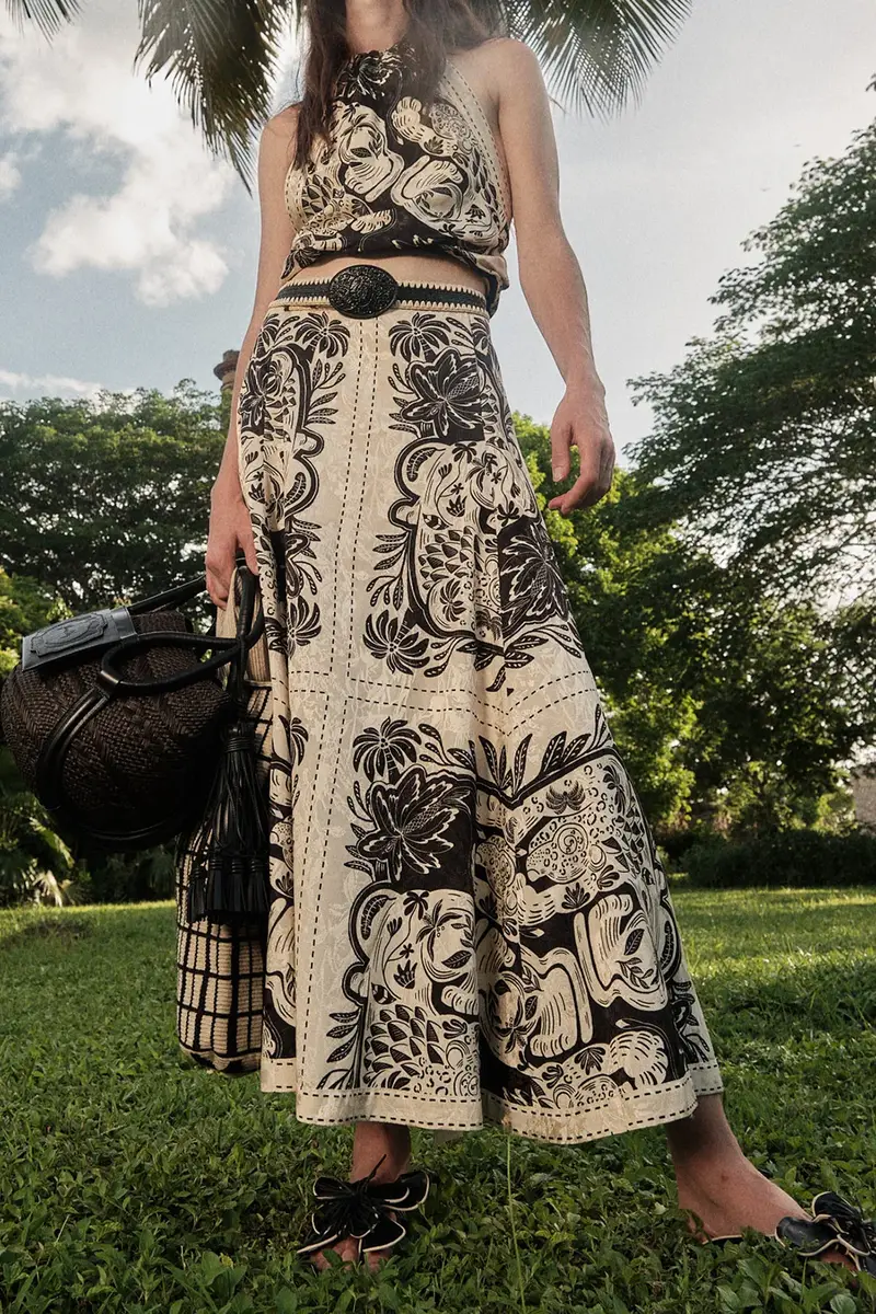 Johanna Ortiz Encanto De Isla Ankle Skirt - Ecru Black | Thumbnail 2
