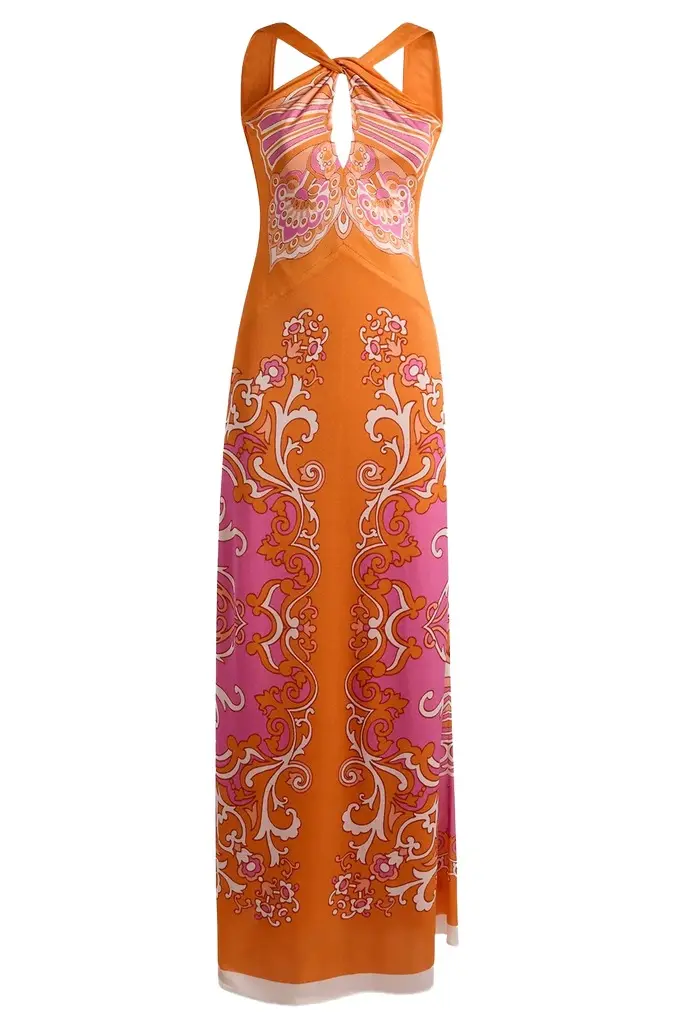 Ornamental Print Halter Maxi Dress Ornamental Print Halter Maxi Dress