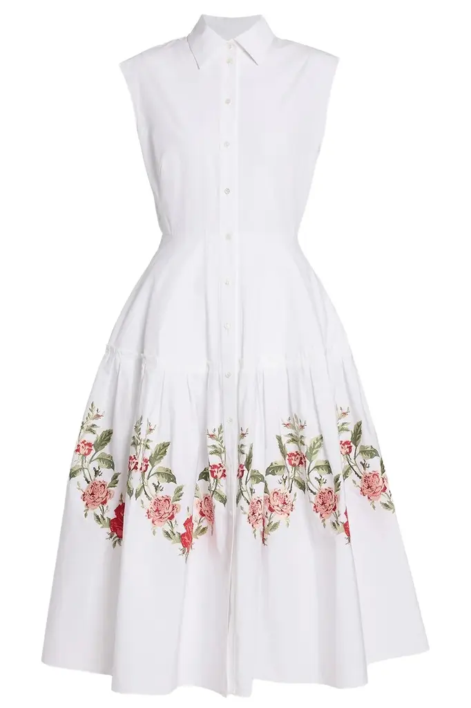 Erdem Embroidered Poplin Sleeveless Midi Dress