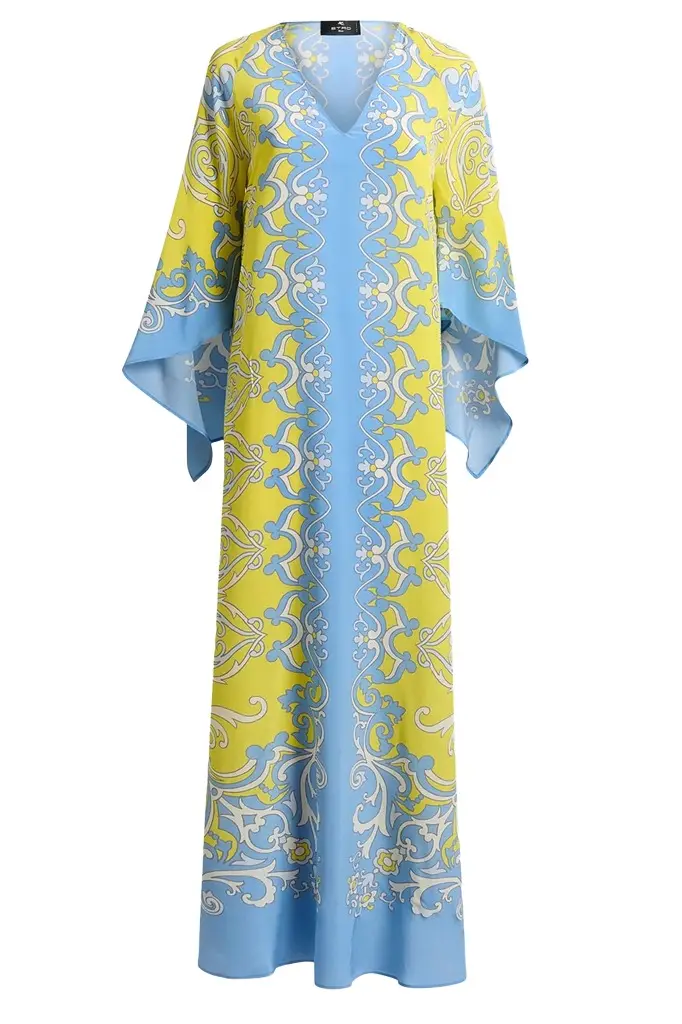 Ornamental Print Cape Sleeve Maxi Dress Ornamental Print Cape Sleeve Maxi Dress