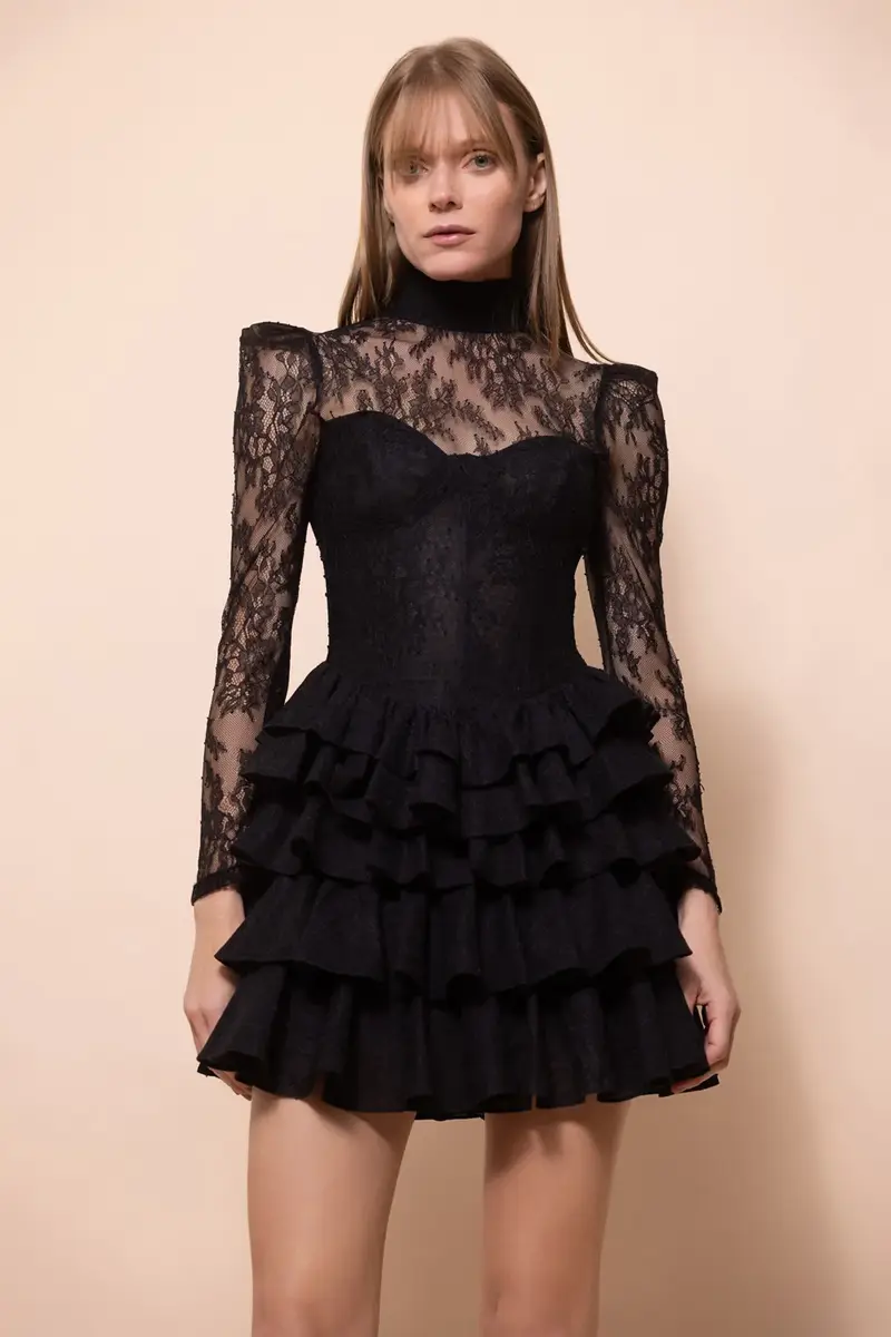 BIANCA LACE LONG SLEEVE MINI DRESS BIANCA LACE LONG SLEEVE MINI DRESS