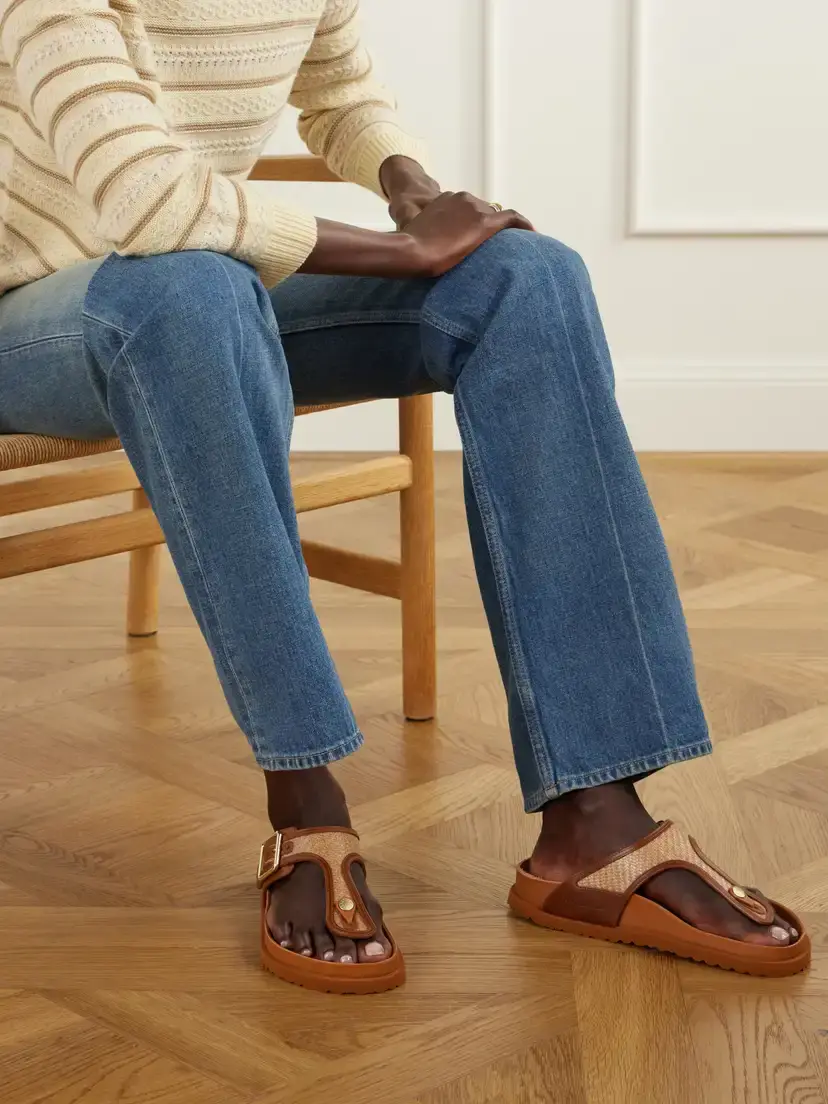 Birkenstock 1774 Gizeh Framed Leather-trimmed Raffia Sandals | Thumbnail 2 Birkenstock 1774 Gizeh Framed Leather-trimmed Raffia Sandals | Thumbnail 2