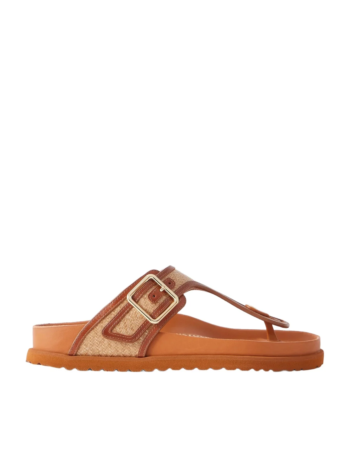Birkenstock 1774 Gizeh Framed Leather-trimmed Raffia Sandals