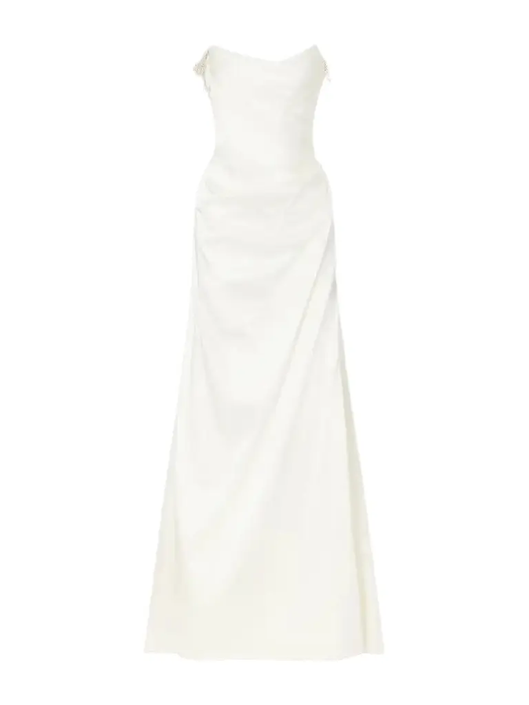 Pearl-embellished Satin Gown Pearl-embellished Satin Gown