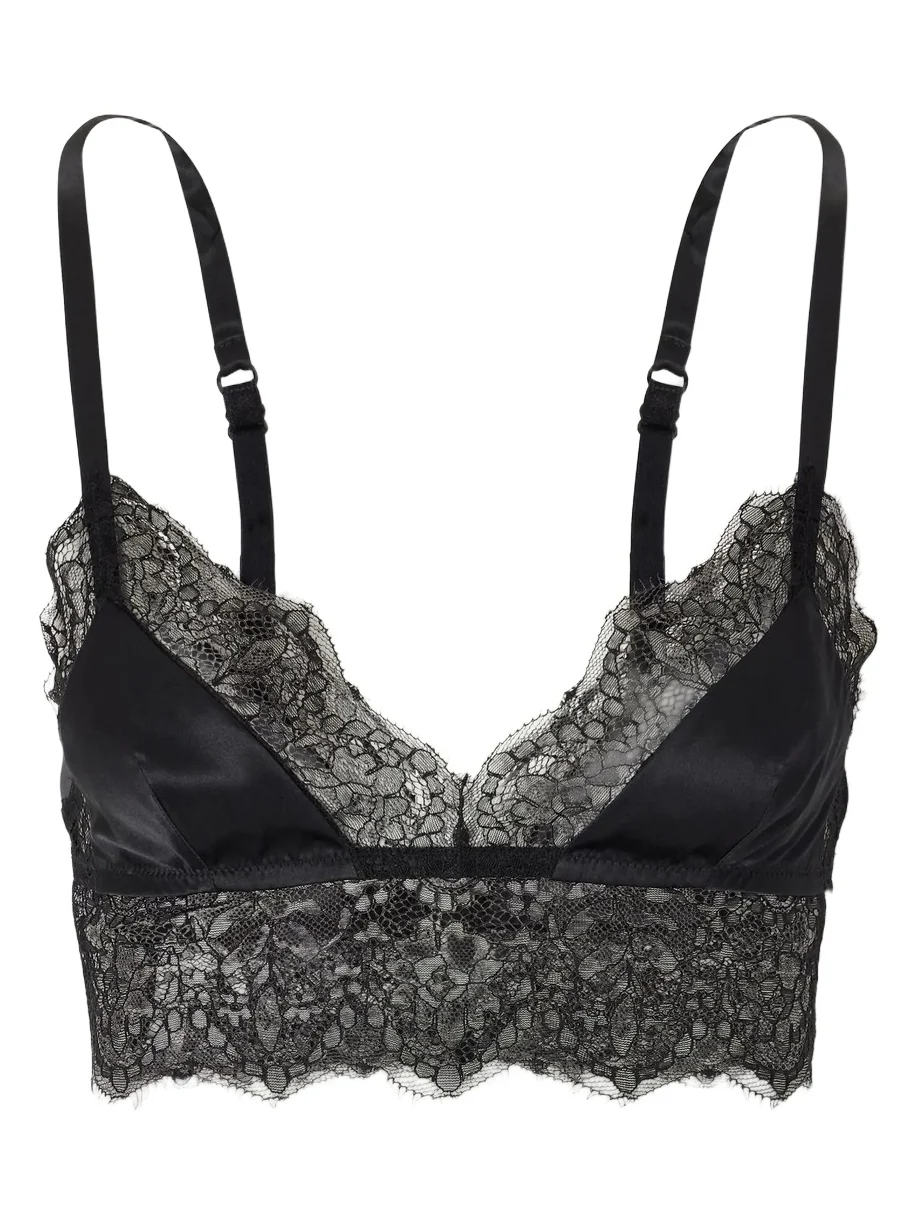 Lace-trimmed Silk-blend Satin Bra