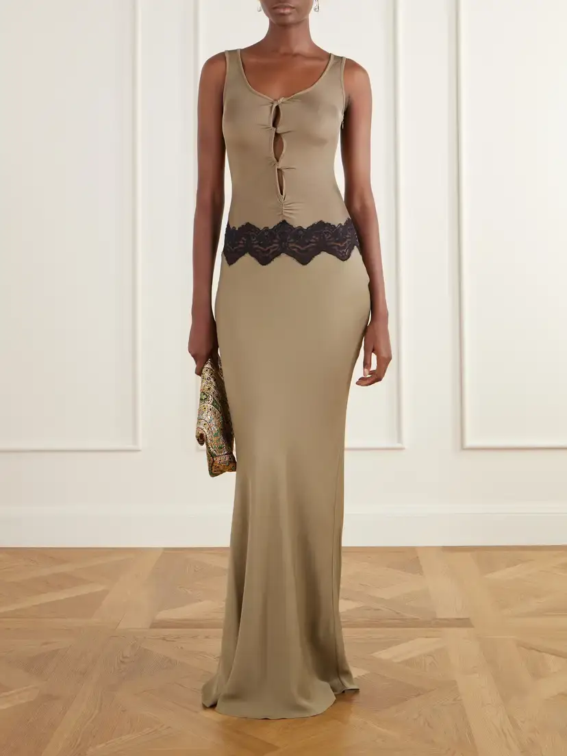 Christopher Esber Verner Cut-out Ribbed Lace-trimmed Jersey Midi Dress | Thumbnail 2