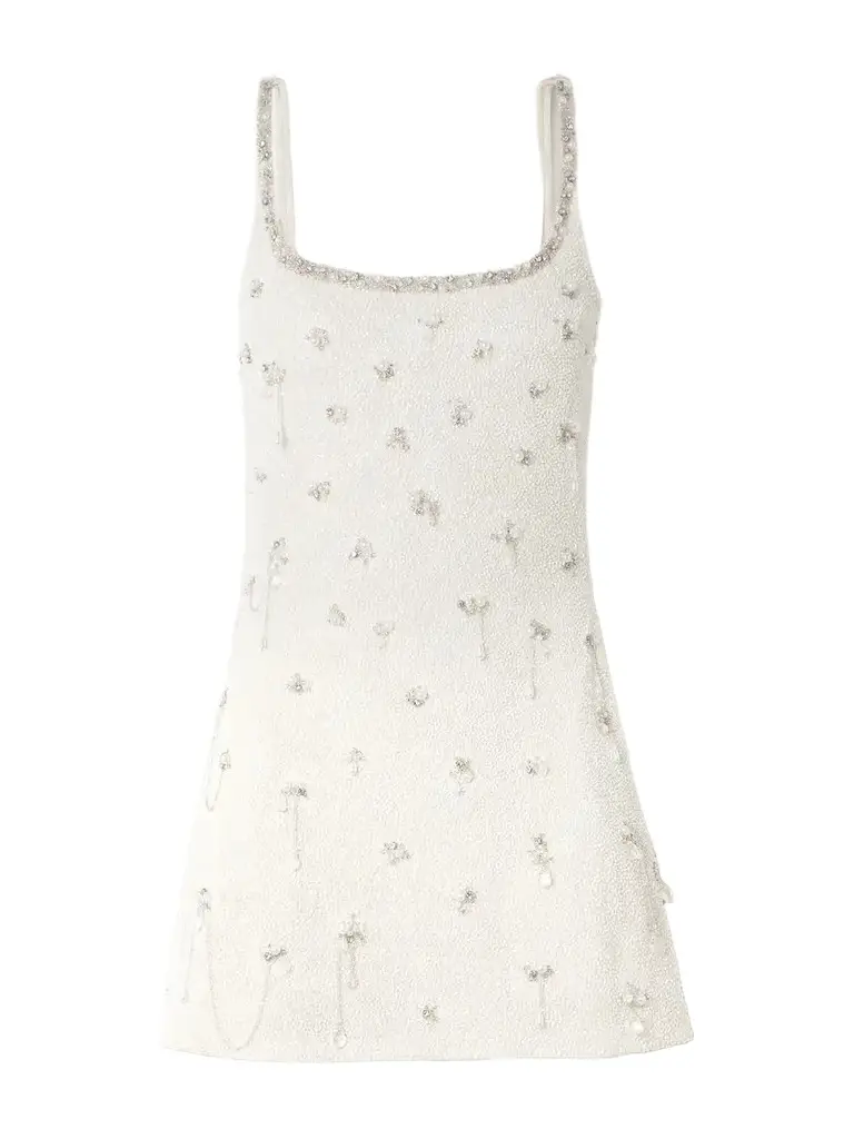 Clio Peppiatt Droplet Embellished Beaded Stretch-tulle Mini Dress
