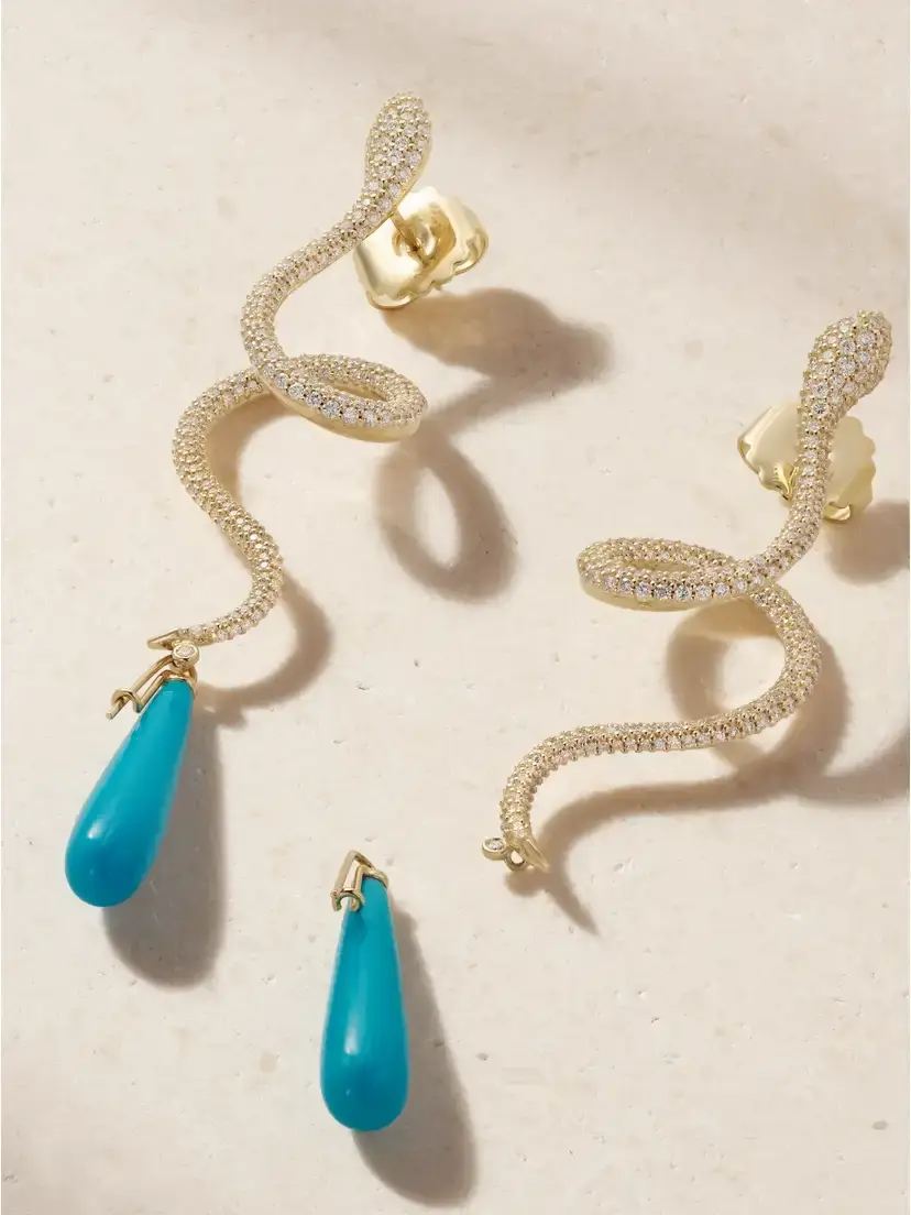 OLE LYNGGAARD COPENHAGEN Snakes 18-karat Gold, Turquoise And Diamond Earrings | Thumbnail 3 OLE LYNGGAARD COPENHAGEN Snakes 18-karat Gold, Turquoise And Diamond Earrings | Thumbnail 3