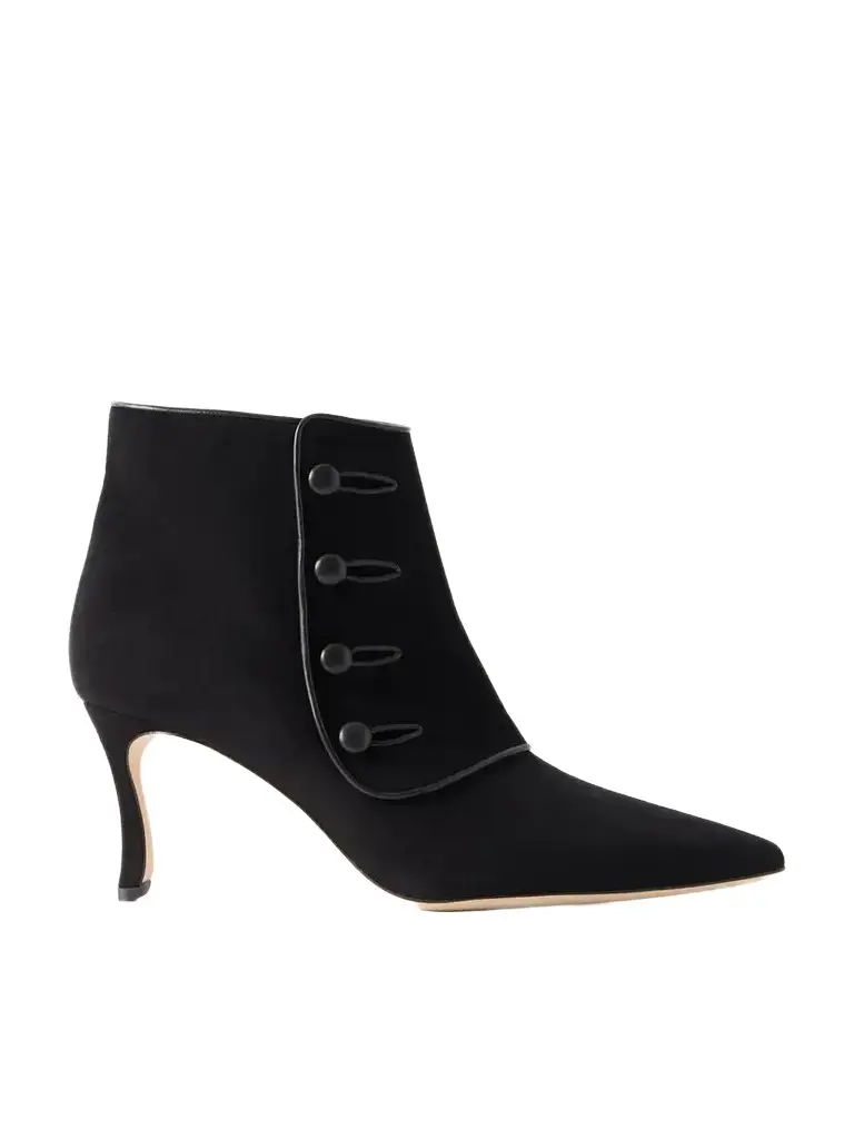 Manolo Blahnik Vivés 70 Leather-trimmed Suede Ankle Boots