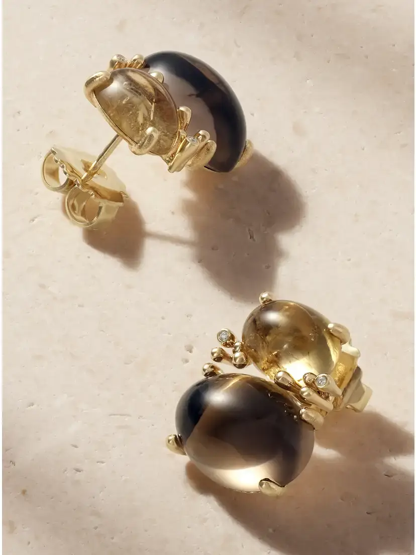 OLE LYNGGAARD COPENHAGEN Boho 18-karat Gold, Quartz, Tourmaline And Diamond Earrings | Thumbnail 3