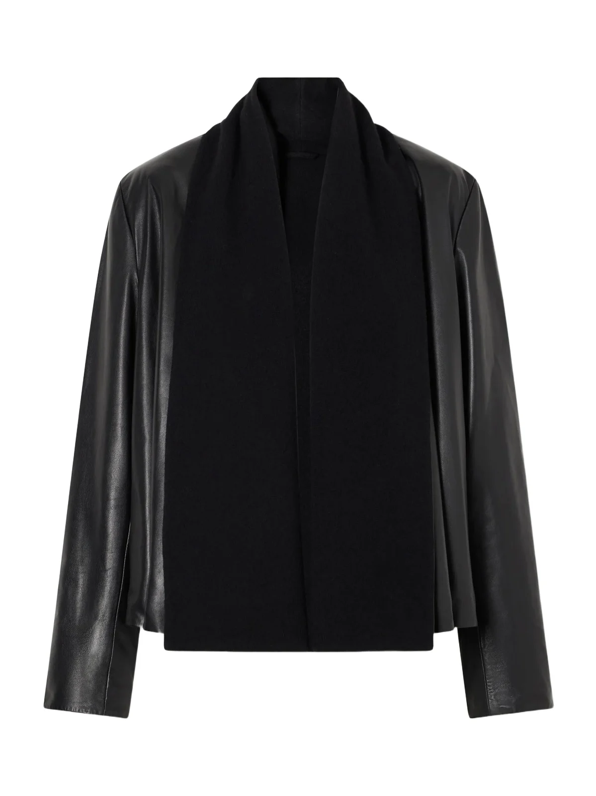 Scarf-detailed Wool-trimmed Leather Jacket Scarf-detailed Wool-trimmed Leather Jacket