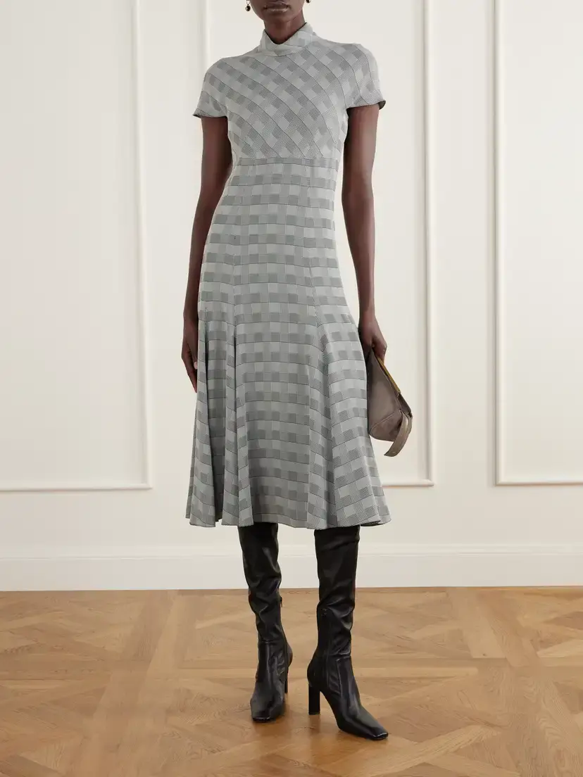 Emilia Wickstead Thea Prince Of Wales Checked Woven Turtleneck Midi Dress | Thumbnail 2 Emilia Wickstead Thea Prince Of Wales Checked Woven Turtleneck Midi Dress | Thumbnail 2