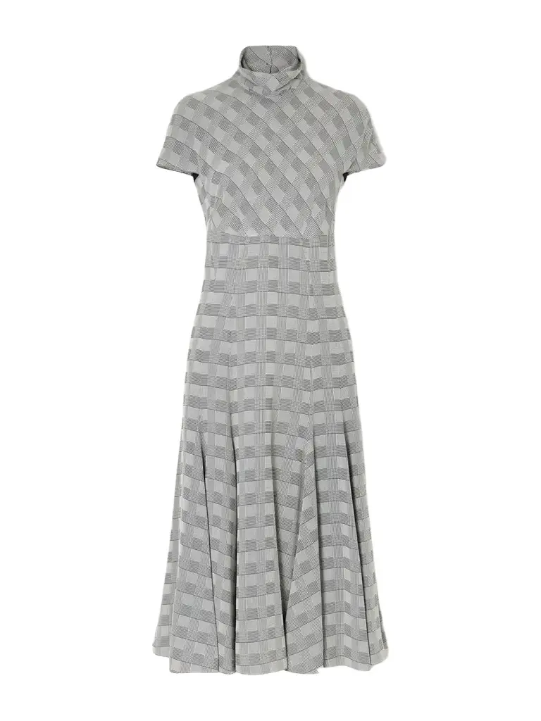 Thea Prince Of Wales Checked Woven Turtleneck Midi Dress Thea Prince Of Wales Checked Woven Turtleneck Midi Dress