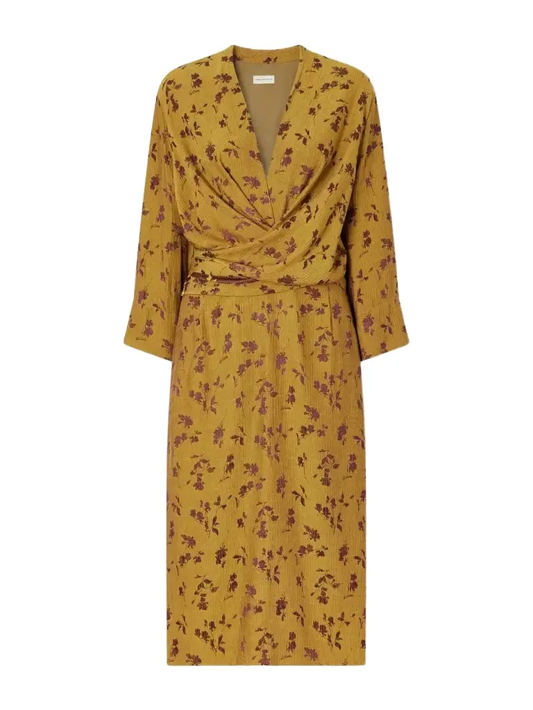 Dries Van Noten Floral-jacquard Satin Midi Dress