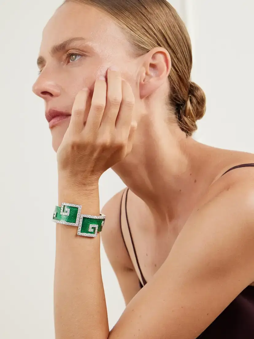DAVID WEBB Scroll 18-karat Gold And Platinum, Diamond And Enamel Bangle - Green | Thumbnail 2 DAVID WEBB Scroll 18-karat Gold And Platinum, Diamond And Enamel Bangle - Green | Thumbnail 2