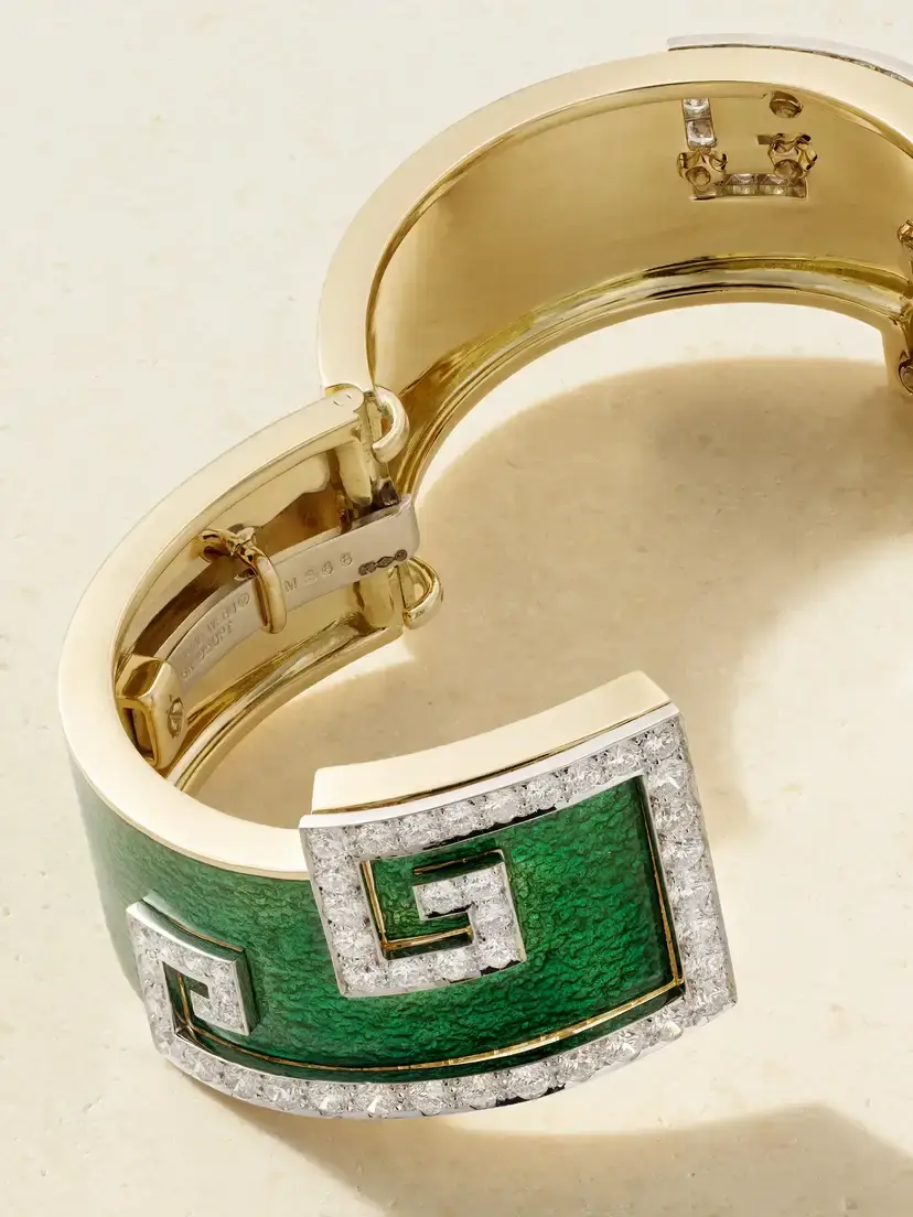 DAVID WEBB Scroll 18-karat Gold And Platinum, Diamond And Enamel Bangle - Green | Thumbnail 3 DAVID WEBB Scroll 18-karat Gold And Platinum, Diamond And Enamel Bangle - Green | Thumbnail 3