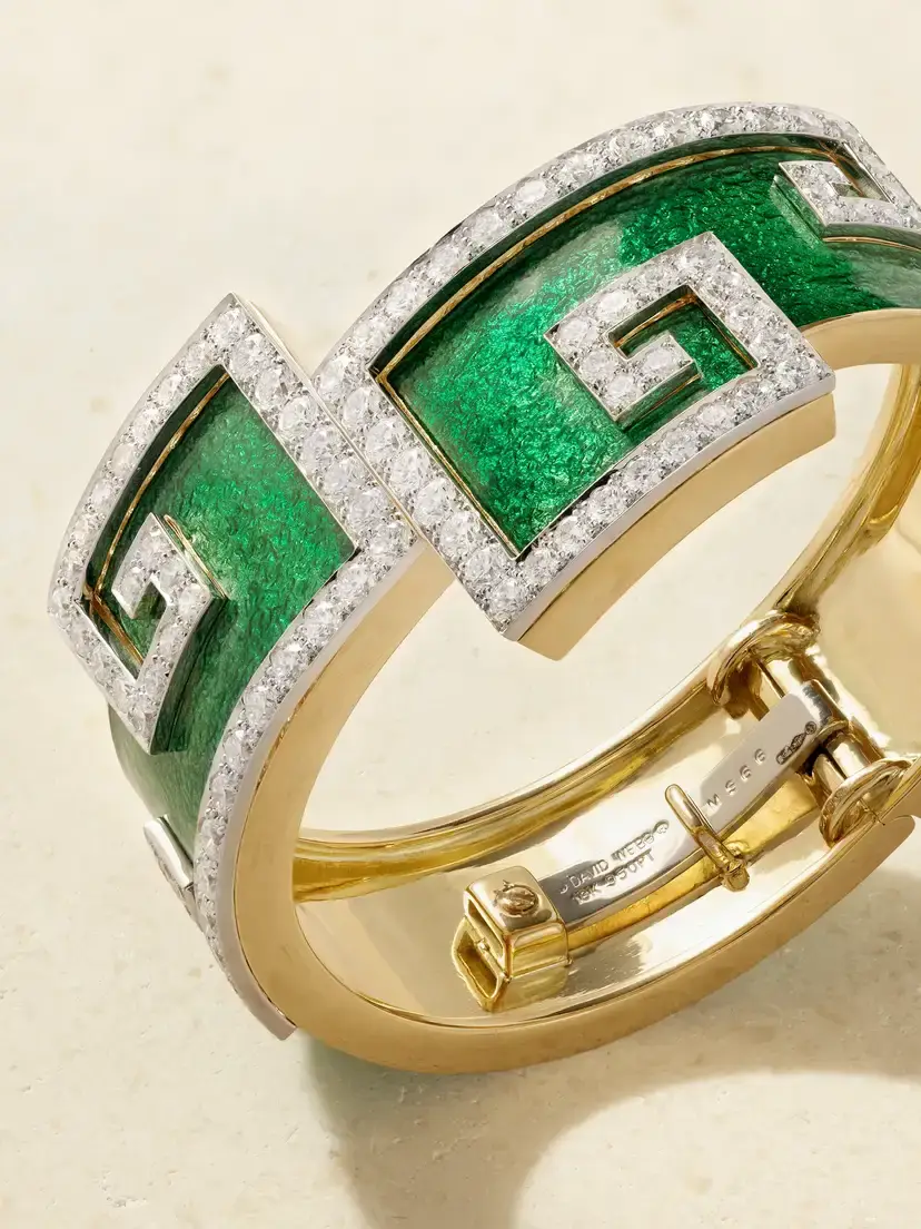 DAVID WEBB Scroll 18-karat Gold And Platinum, Diamond And Enamel Bangle - Green | Thumbnail 4 DAVID WEBB Scroll 18-karat Gold And Platinum, Diamond And Enamel Bangle - Green | Thumbnail 4