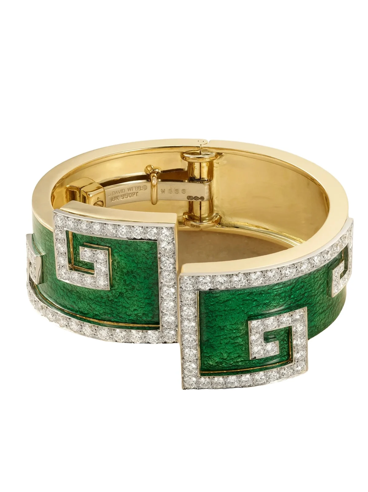 Scroll 18-karat Gold And Platinum, Diamond And Enamel Bangle - Green Scroll 18-karat Gold And Platinum, Diamond And Enamel Bangle - Green