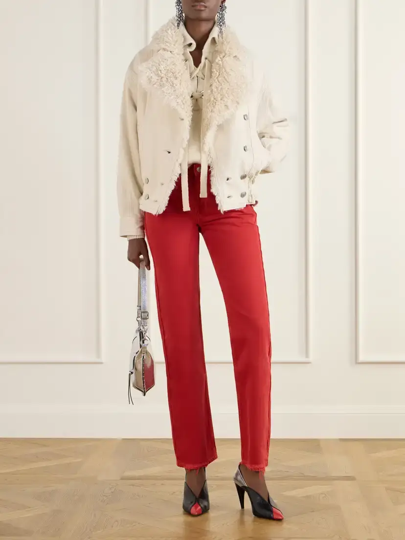 Isabel Marant Valineo Padded Plush-trimmed Denim Coat | Thumbnail 2