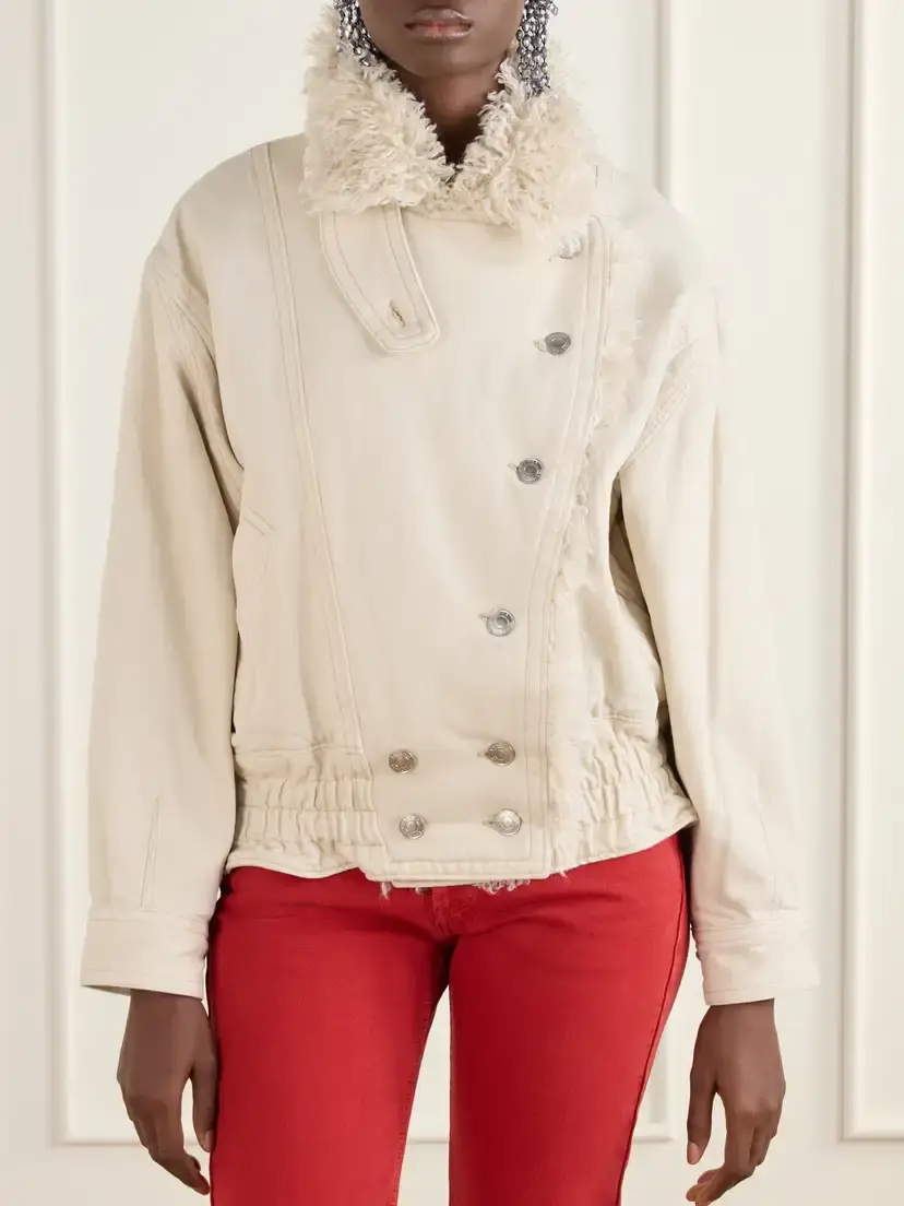 Isabel Marant Valineo Padded Plush-trimmed Denim Coat | Thumbnail 3
