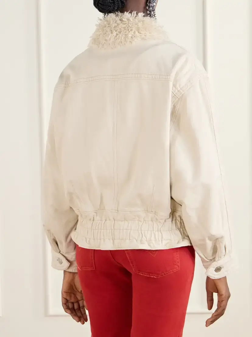 Isabel Marant Valineo Padded Plush-trimmed Denim Coat | Thumbnail 4