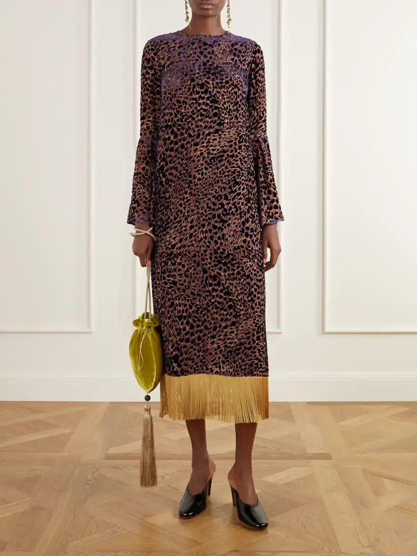 Borgo de Nor Astoria Fringed Leopard-jacquard Devoré Midi Dress | Thumbnail 2