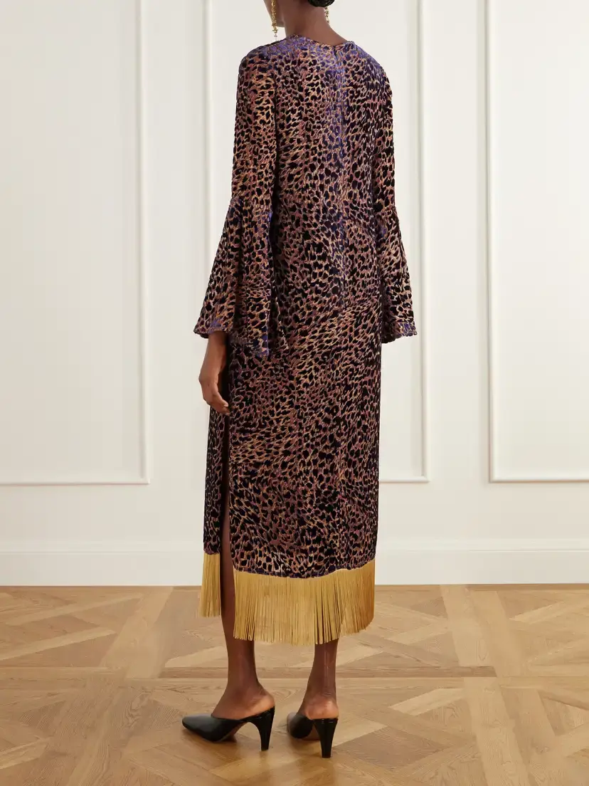 Borgo de Nor Astoria Fringed Leopard-jacquard Devoré Midi Dress | Thumbnail 3