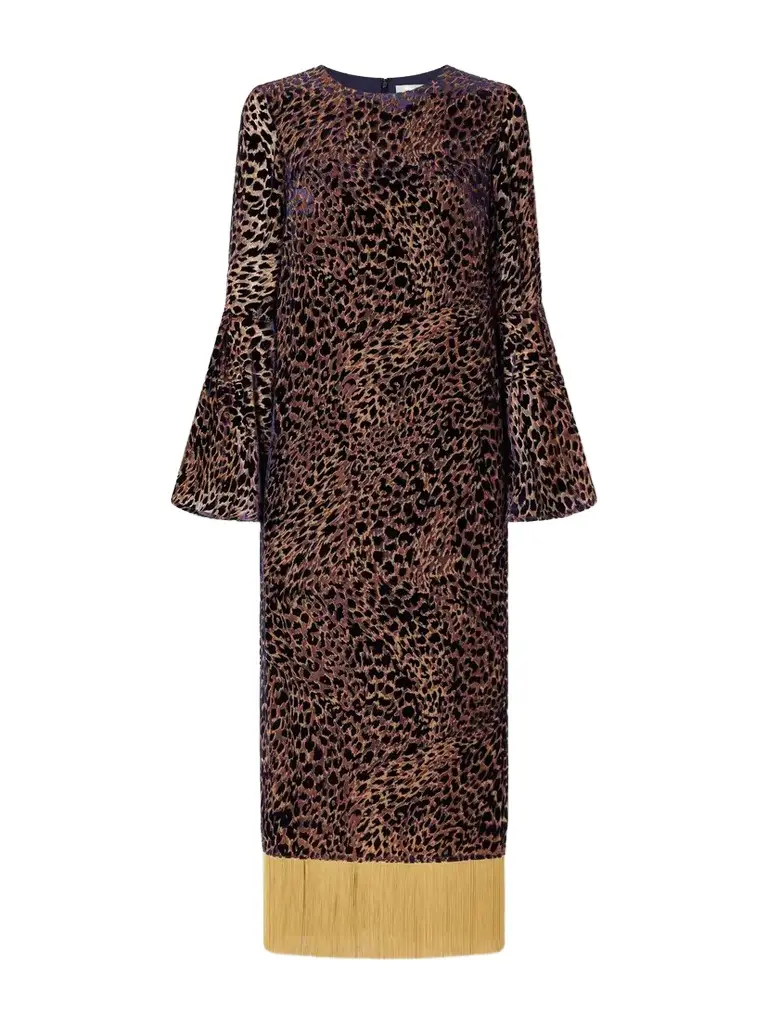 Borgo de Nor Astoria Fringed Leopard-jacquard Devoré Midi Dress