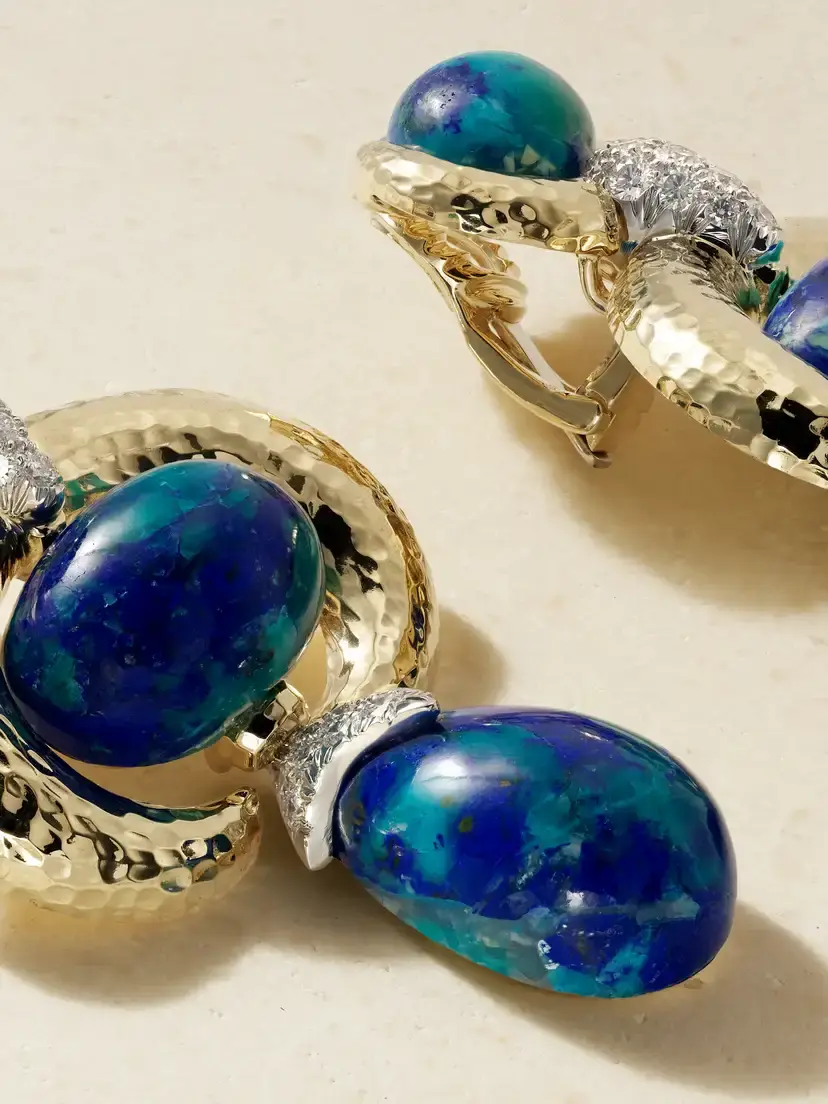 DAVID WEBB Double Crescent 18-karat Gold And Platinum, Diamond And Azurmalachite Earrings | Thumbnail 3 DAVID WEBB Double Crescent 18-karat Gold And Platinum, Diamond And Azurmalachite Earrings | Thumbnail 3