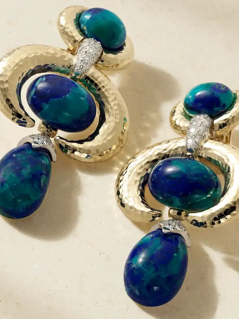 DAVID WEBB Double Crescent 18-karat Gold And Platinum, Diamond And Azurmalachite Earrings | Thumbnail 4 DAVID WEBB Double Crescent 18-karat Gold And Platinum, Diamond And Azurmalachite Earrings | Thumbnail 4