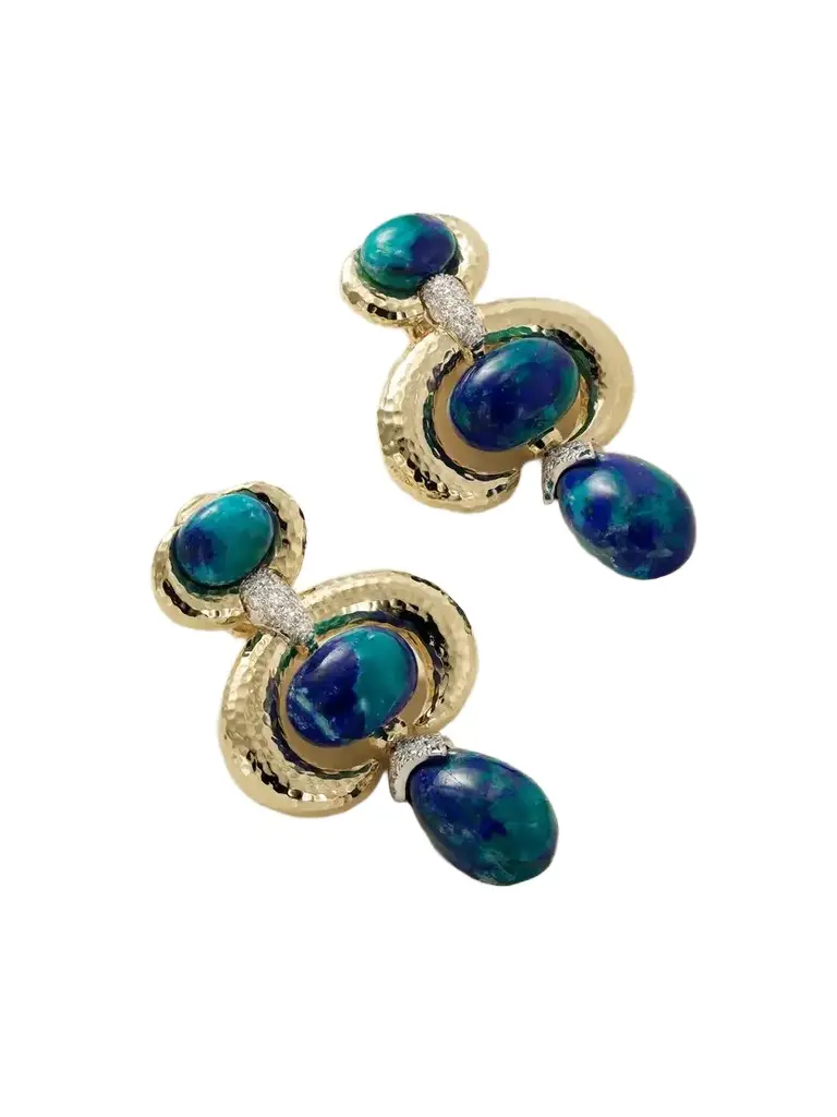 Double Crescent 18-karat Gold And Platinum, Diamond And Azurmalachite Earrings