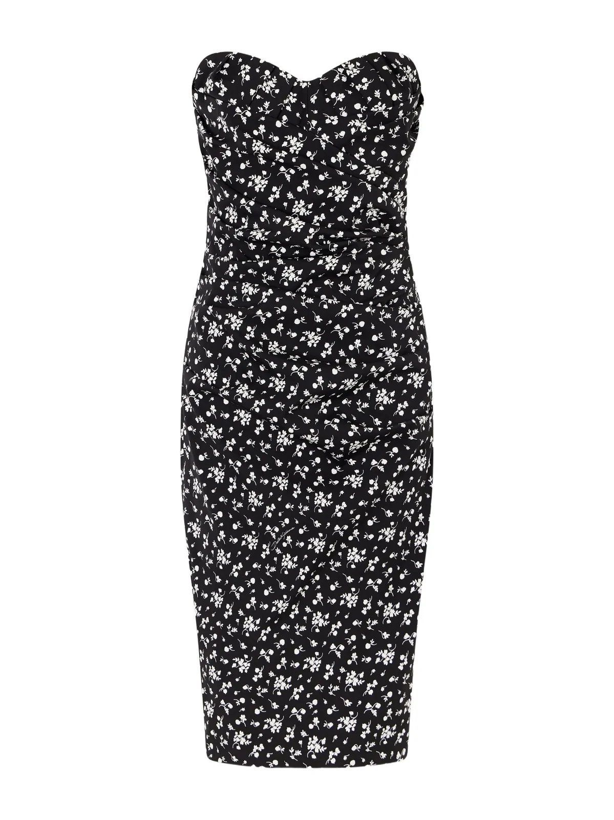 Strapless Draped Floral-print Silk-blend Charmeuse Midi Dress