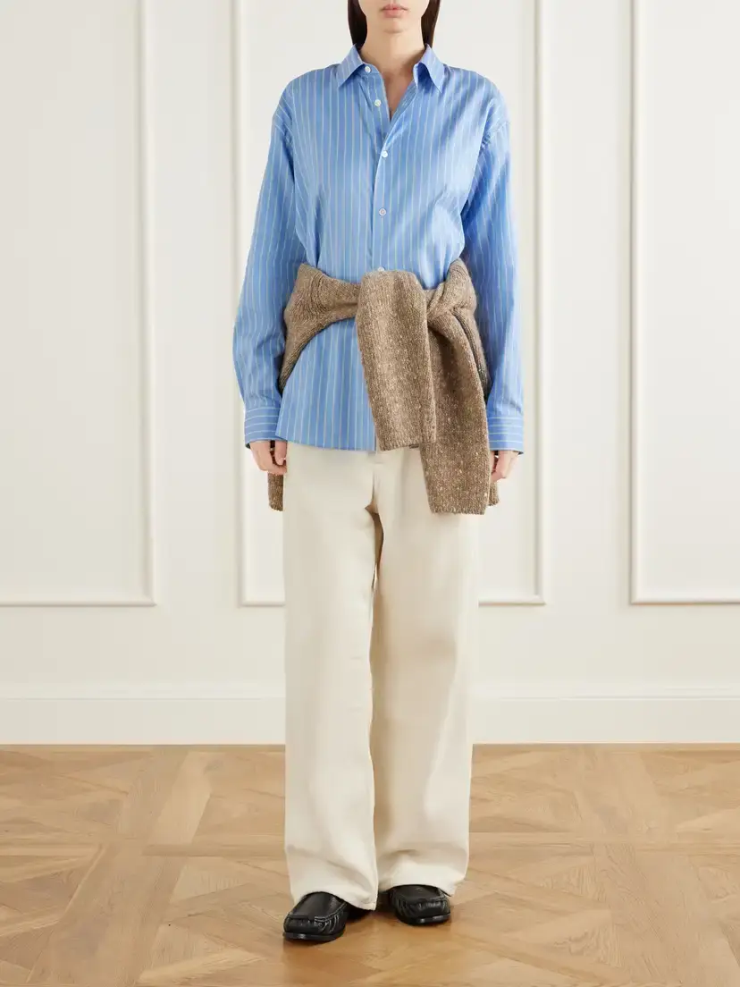 Auralee Striped Cotton And Silk-blend Shirt - Blue | Thumbnail 2 Auralee Striped Cotton And Silk-blend Shirt - Blue | Thumbnail 2